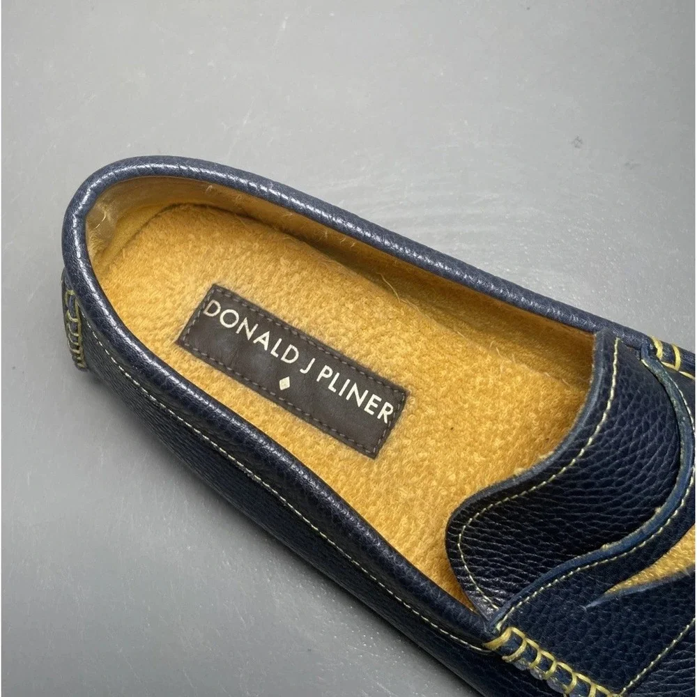 DONALD J PLINER DRIVING SHOES MENS NAVY BLUE STITCHING VINISP MOCCASIN SIZE 11